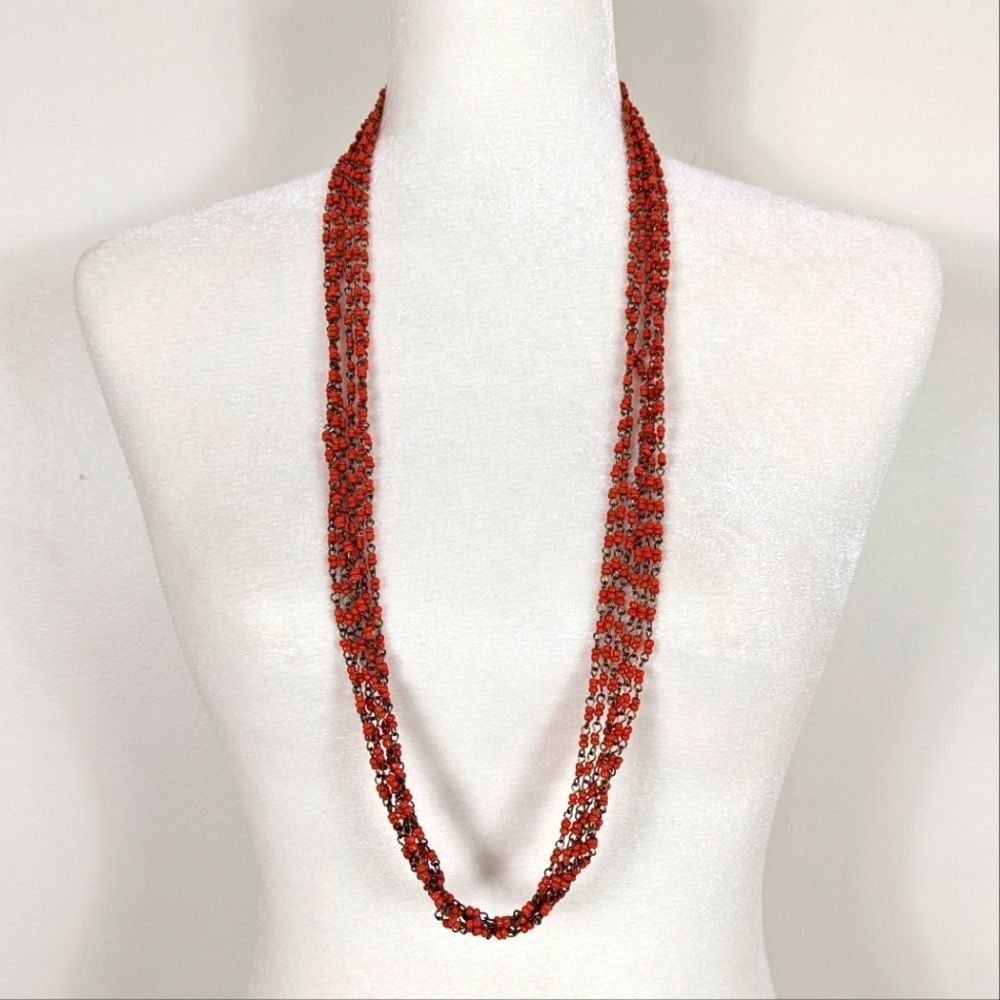 The Limited Orange Beaded Long Statement Necklace